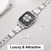 For Apple Watch 2 42 mm Petal Metal Diamond Watch Band(Silver+White)