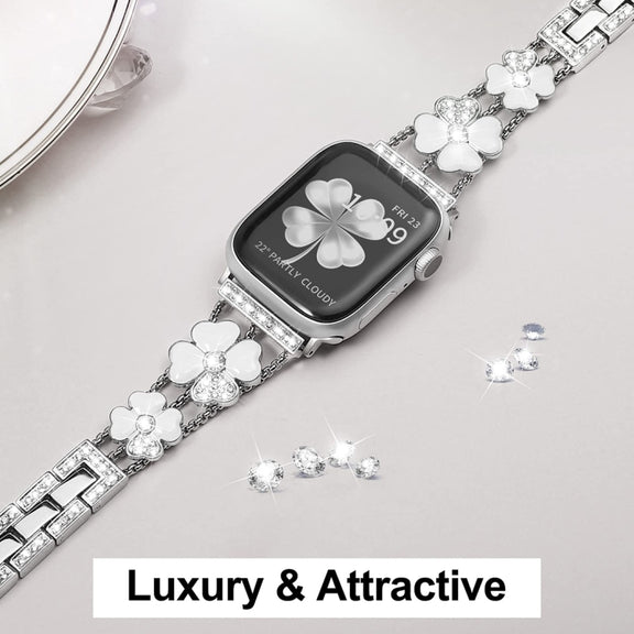 For Apple Watch 2 42 mm Petal Metal Diamond Watch Band(Silver+White)