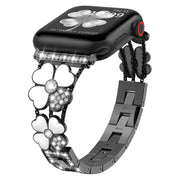 For Apple Watch 38mm Petal Metal Diamond Watch Band(Black+White)