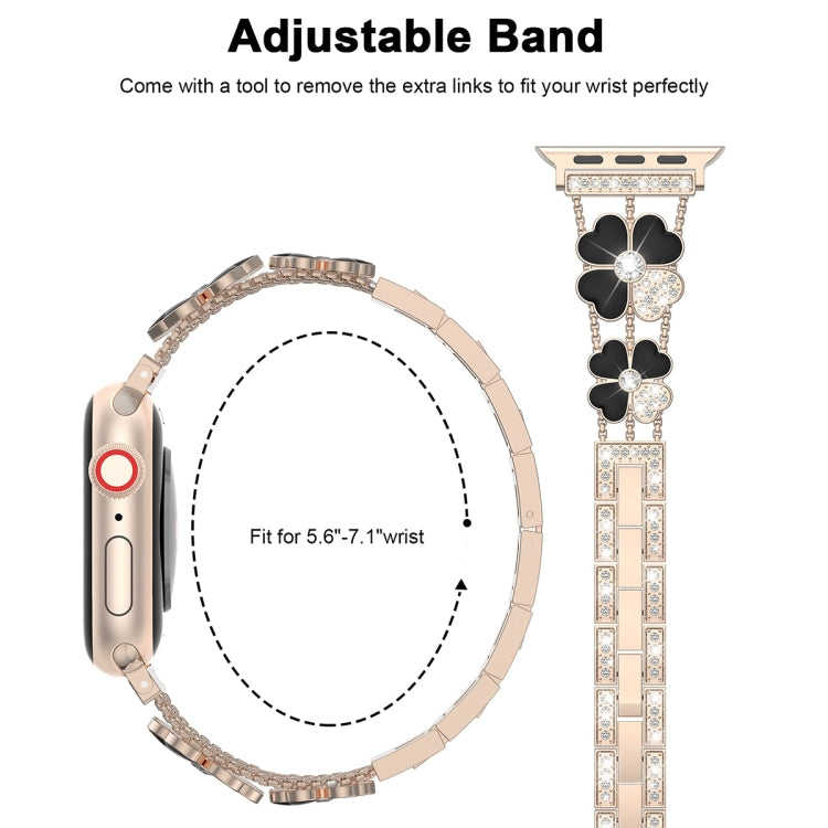 For Apple Watch 38mm Petal Metal Diamond Watch Band(Rose Gold+Black)
