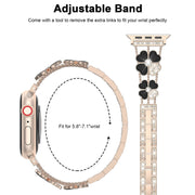 For Apple Watch 38mm Petal Metal Diamond Watch Band(Rose Gold+Black)