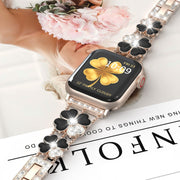 For Apple Watch 42mm Petal Metal Diamond Watch Band(Rose Gold+Black)