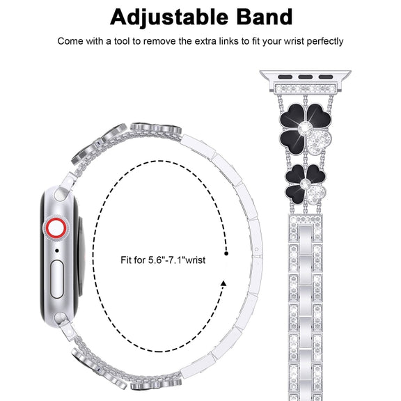 For Apple Watch 42mm Petal Metal Diamond Watch Band(Silver+Black)