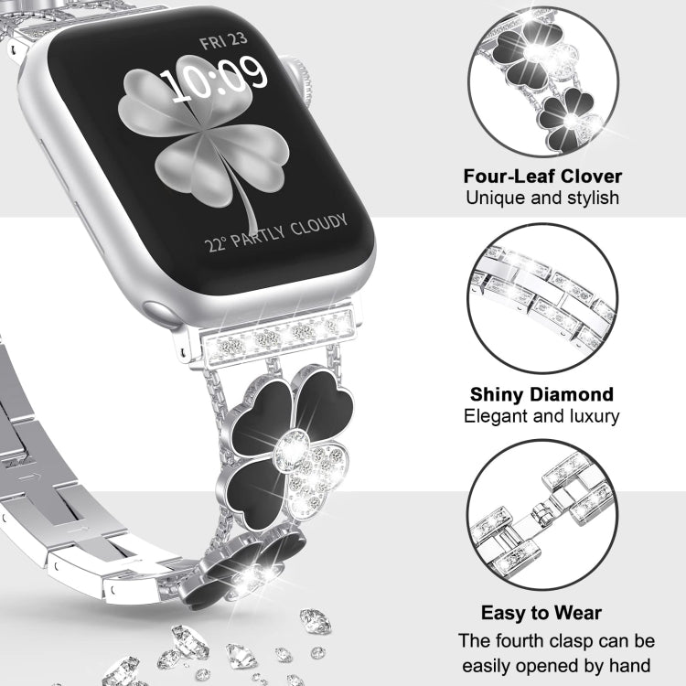 For Apple Watch 42mm Petal Metal Diamond Watch Band(Silver+Black)