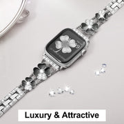 For Apple Watch 42mm Petal Metal Diamond Watch Band(Silver+Black)