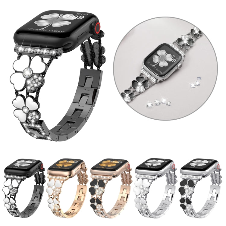 For Apple Watch 4 44mm Petal Metal Diamond Watch Band(Sliver+White)