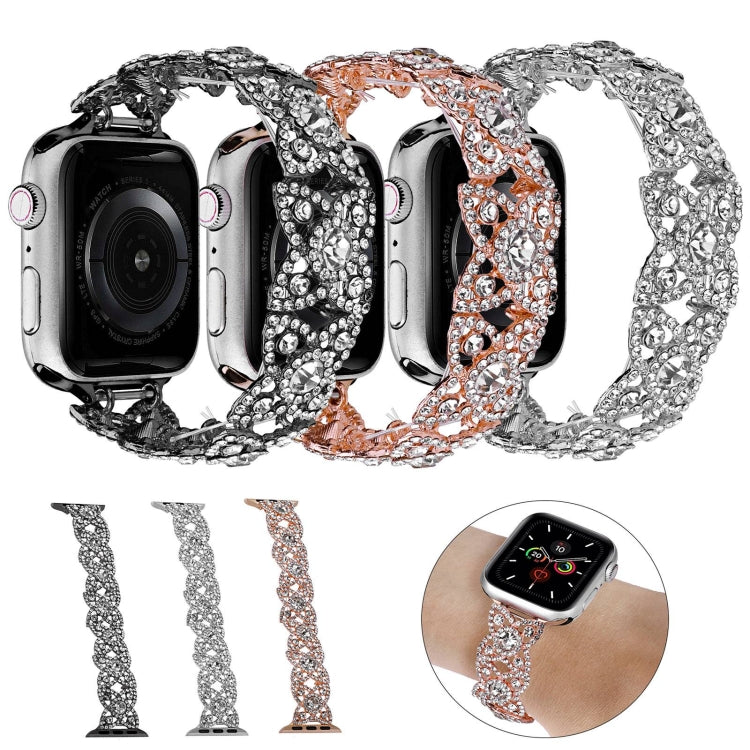 4-Petal Diamond Metal Watch Band For Apple Watch Ultra 49mm(Black)
