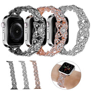 4-Petal Diamond Metal Watch Band For Apple Watch Ultra 49mm(Black)