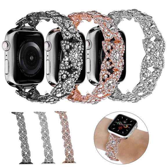 4-Petal Diamond Metal Watch Band For Apple Watch Ultra 49mm(Black)