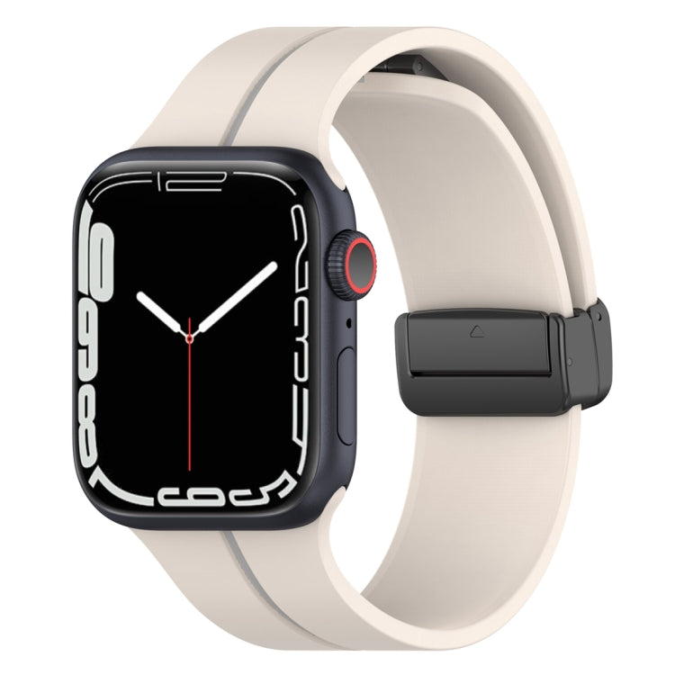 Two Color Folding Buckle Silicone Watch Band For Apple Watch 8 41mm(Starlight+Grey)