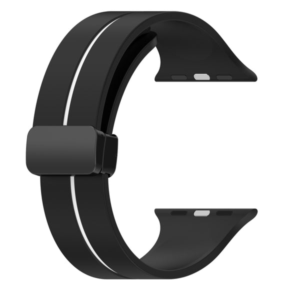 Two Color Folding Buckle Silicone Watch Band For Apple Watch 7 41mm(Black+White)