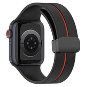 Two Color Folding Buckle Silicone Watch Band For Apple Watch 7 41mm(Black+Red)