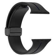 Two Color Folding Buckle Silicone Watch Band For Apple Watch 7 41mm(Black+Blue)