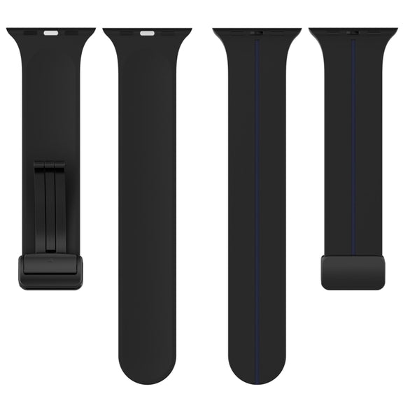 Two Color Folding Buckle Silicone Watch Band For Apple Watch 7 41mm(Black+Blue)