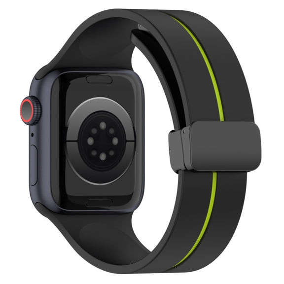 Two Color Folding Buckle Silicone Watch Band For Apple Watch 7 41mm(Black+Lime)