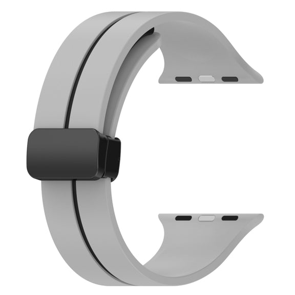 Two Color Folding Buckle Silicone Watch Band For Apple Watch 7 41mm(Light Grey+Black)