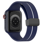 Two Color Folding Buckle Silicone Watch Band For Apple Watch 7 41mm(Midnight Blue+White)