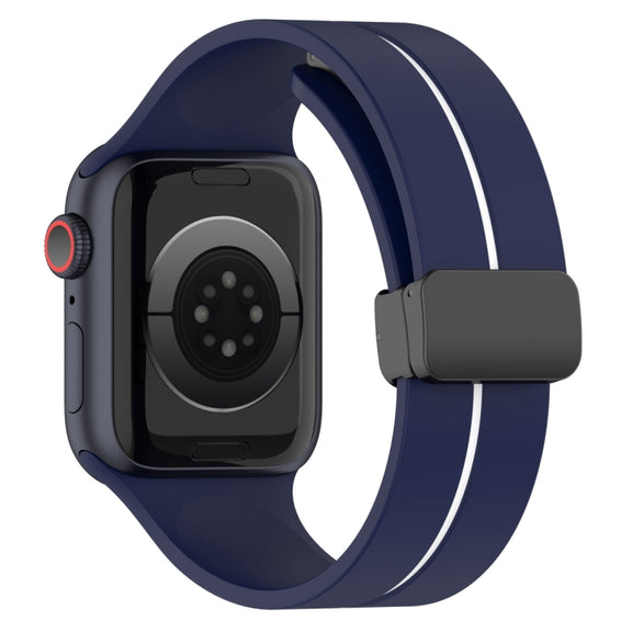 Two Color Folding Buckle Silicone Watch Band For Apple Watch 7 41mm(Midnight Blue+White)