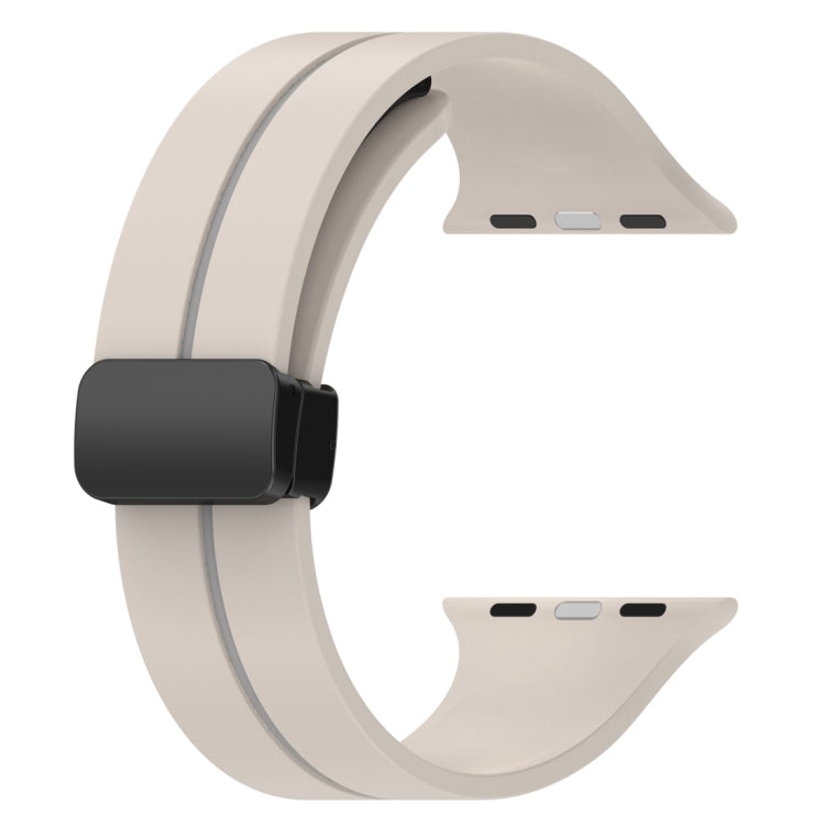 Two Color Folding Buckle Silicone Watch Band For Apple Watch 7 41mm(Starlight+Grey)