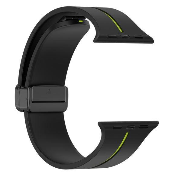Two Color Folding Buckle Silicone Watch Band For Apple Watch 7 45mm(Black+Lime)