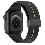 Two Color Folding Buckle Silicone Watch Band For Apple Watch SE 2022 44mm(Black+Lime)
