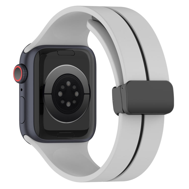 Two Color Folding Buckle Silicone Watch Band For Apple Watch 5 44mm(Light Grey+Black)