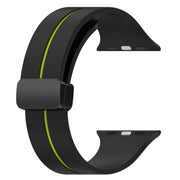 Two Color Folding Buckle Silicone Watch Band For Apple Watch 4 44mm(Black+Lime)