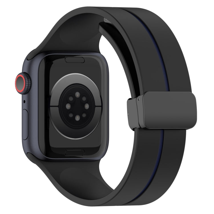 Two Color Folding Buckle Silicone Watch Band For Apple Watch 2 38mm(Black+Blue)