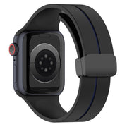 Two Color Folding Buckle Silicone Watch Band For Apple Watch 2 38mm(Black+Blue)