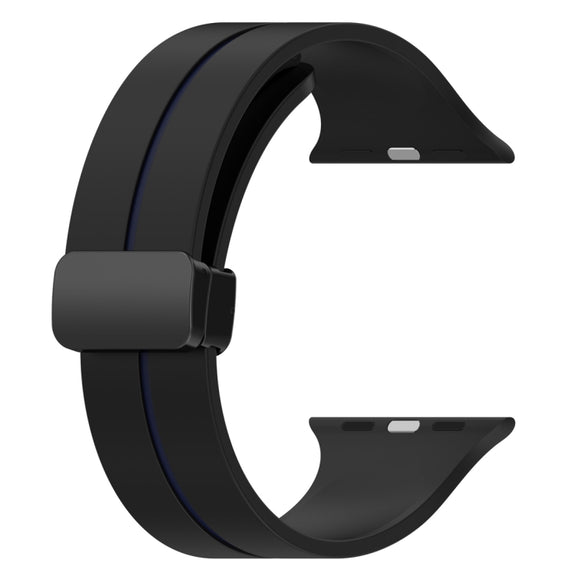 Two Color Folding Buckle Silicone Watch Band For Apple Watch 2 38mm(Black+Blue)