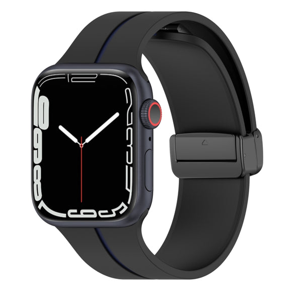 Two Color Folding Buckle Silicone Watch Band For Apple Watch 2 38mm(Black+Blue)