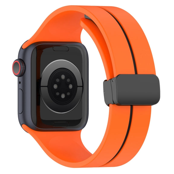Two Color Folding Buckle Silicone Watch Band For Apple Watch 38mm(Orange+Black)