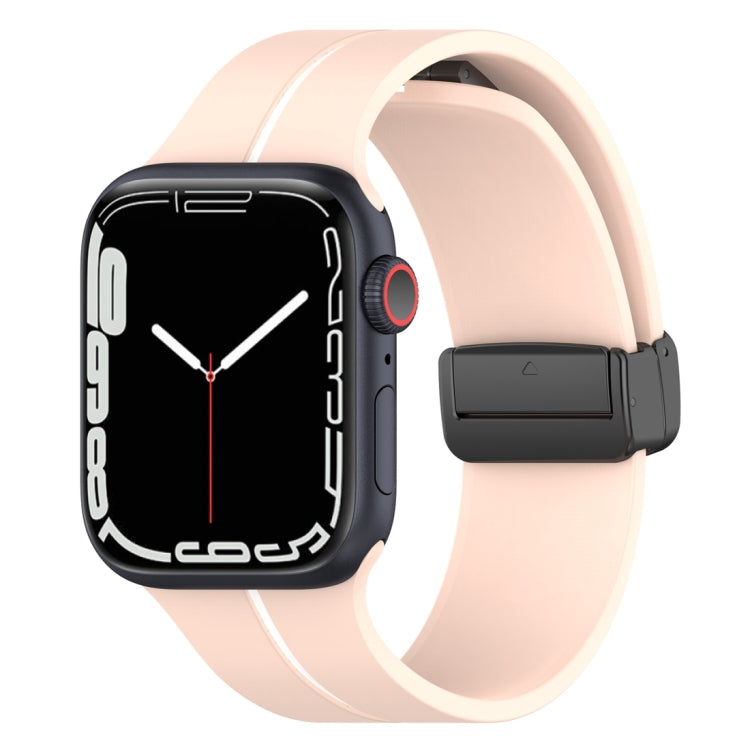 Two Color Folding Buckle Silicone Watch Band For Apple Watch 38mm(Pink+White)