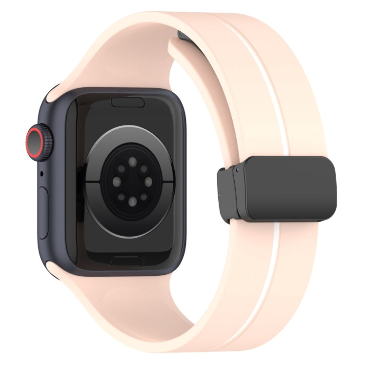 Two Color Folding Buckle Silicone Watch Band For Apple Watch 38mm(Pink+White)
