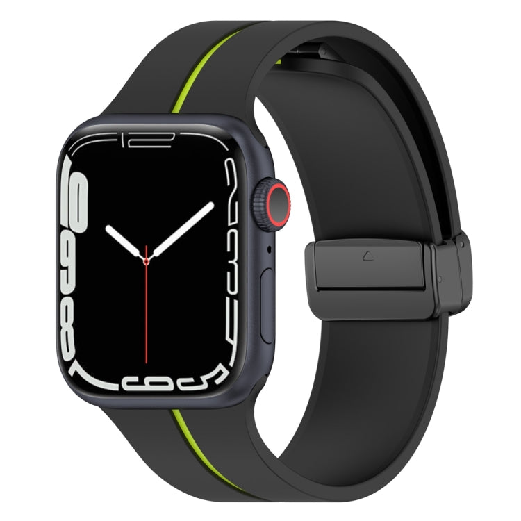 Two Color Folding Buckle Silicone Watch Band For Apple Watch 38mm(Black+Lime)