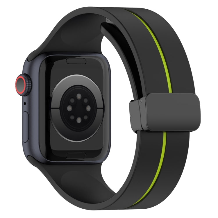 Two Color Folding Buckle Silicone Watch Band For Apple Watch 38mm(Black+Lime)