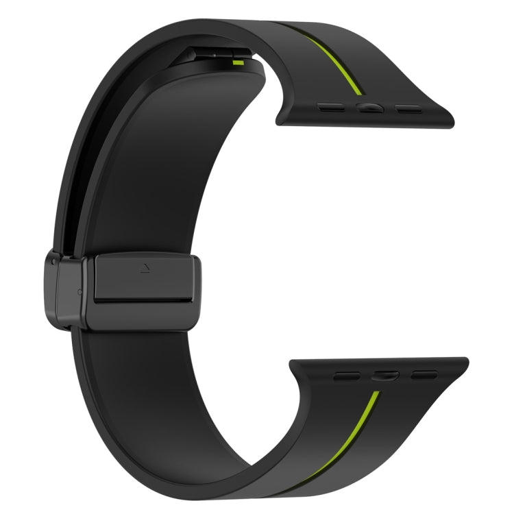 Two Color Folding Buckle Silicone Watch Band For Apple Watch 38mm(Black+Lime)