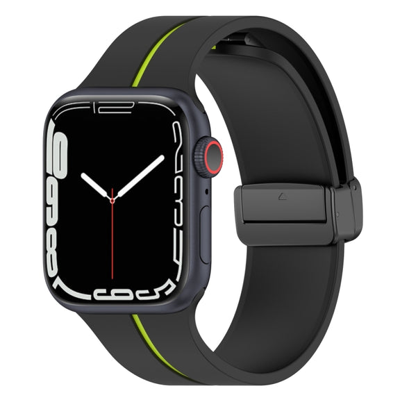 Two Color Folding Buckle Silicone Watch Band For Apple Watch 38mm(Black+Lime)