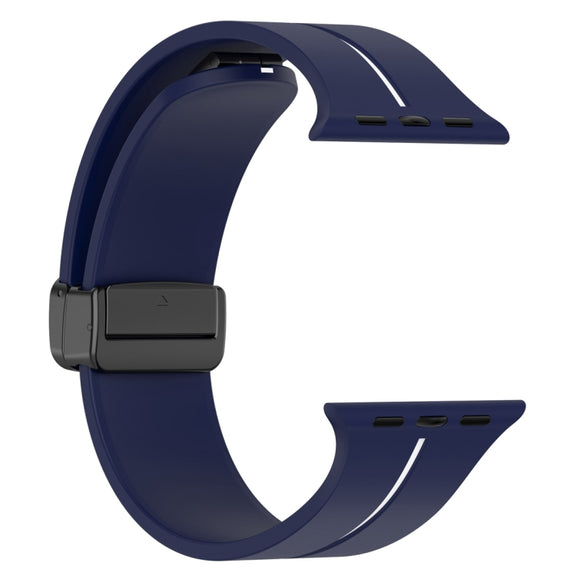 Two Color Folding Buckle Silicone Watch Band For Apple Watch 38mm(Midnight Blue+White)