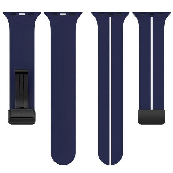 Two Color Folding Buckle Silicone Watch Band For Apple Watch 38mm(Midnight Blue+White)
