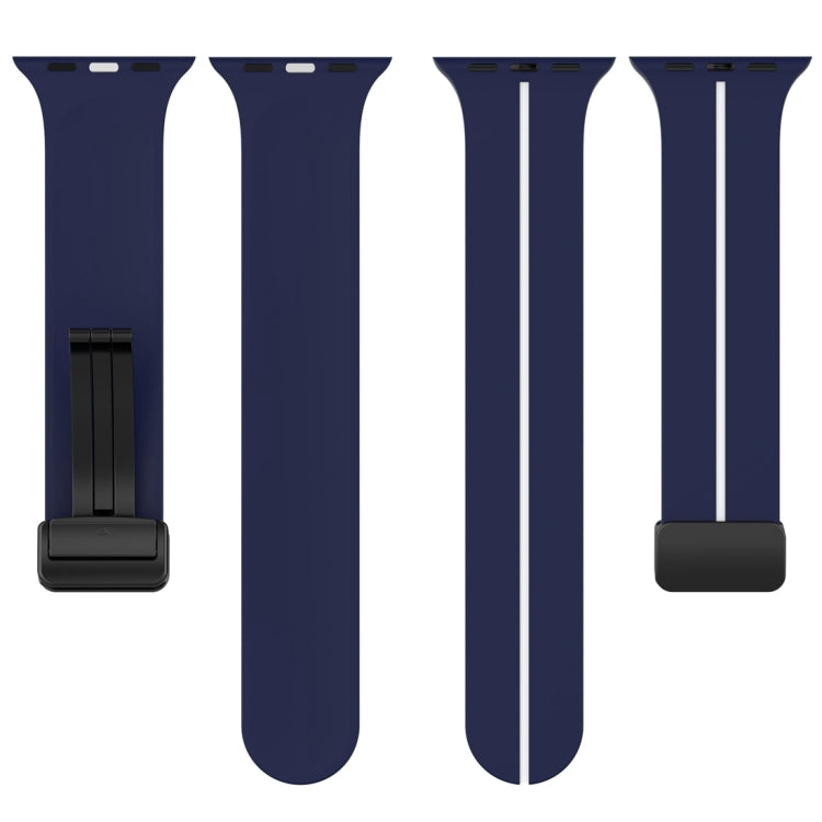 Two Color Folding Buckle Silicone Watch Band For Apple Watch 38mm(Midnight Blue+White)