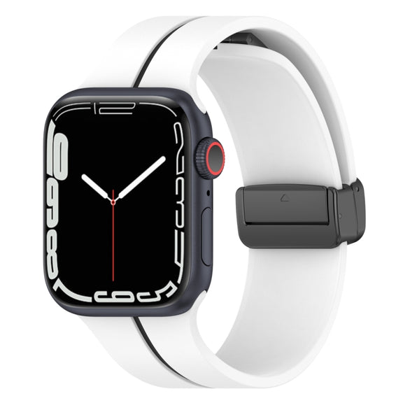 Two Color Folding Buckle Silicone Watch Band For Apple Watch 42mm(White+Black)