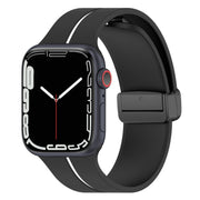 Two Color Folding Buckle Silicone Watch Band For Apple Watch 42mm(Black+White)