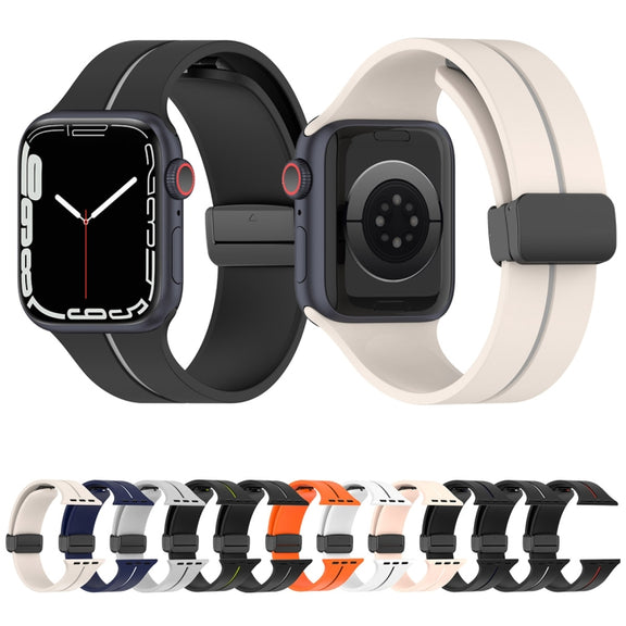 Two Color Folding Buckle Silicone Watch Band For Apple Watch 8 41mm(White+Black)