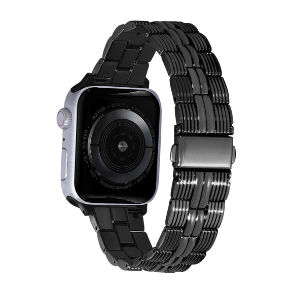 3-Beads Stripe Metal Watch Band For Apple Watch Ultra 49mm(Black)