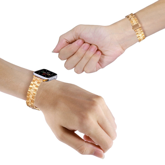 3-Beads Stripe Metal Watch Band For Apple Watch SE 2022 44mm(Gold)