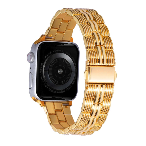 3-Beads Stripe Metal Watch Band For Apple Watch SE 2022 44mm(Gold)