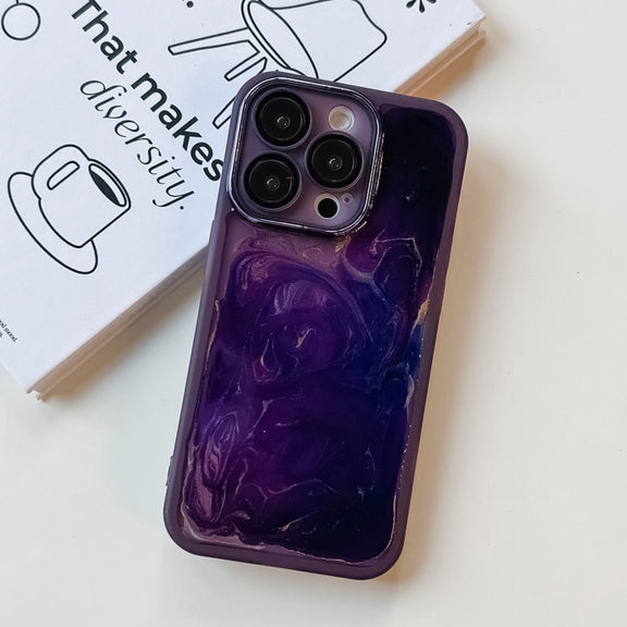 For iPhone 14 Pro Oil Painting Electroplating TPU Phone Case(Purple)