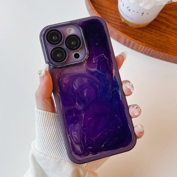 For iPhone 14 Pro Oil Painting Electroplating TPU Phone Case(Purple)