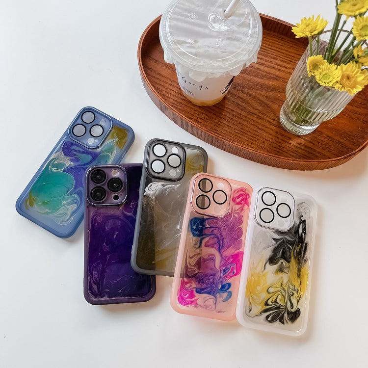 For iPhone 14 Pro Oil Painting Electroplating TPU Phone Case(Purple)